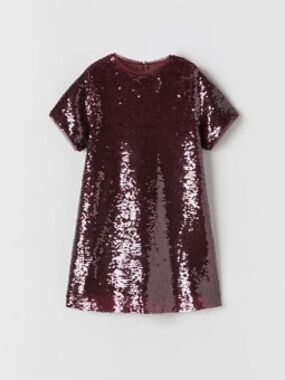 Zara NWT Girls Burgundy Sequin Dress